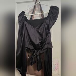SHEIN Black Satin Wrap Blouse